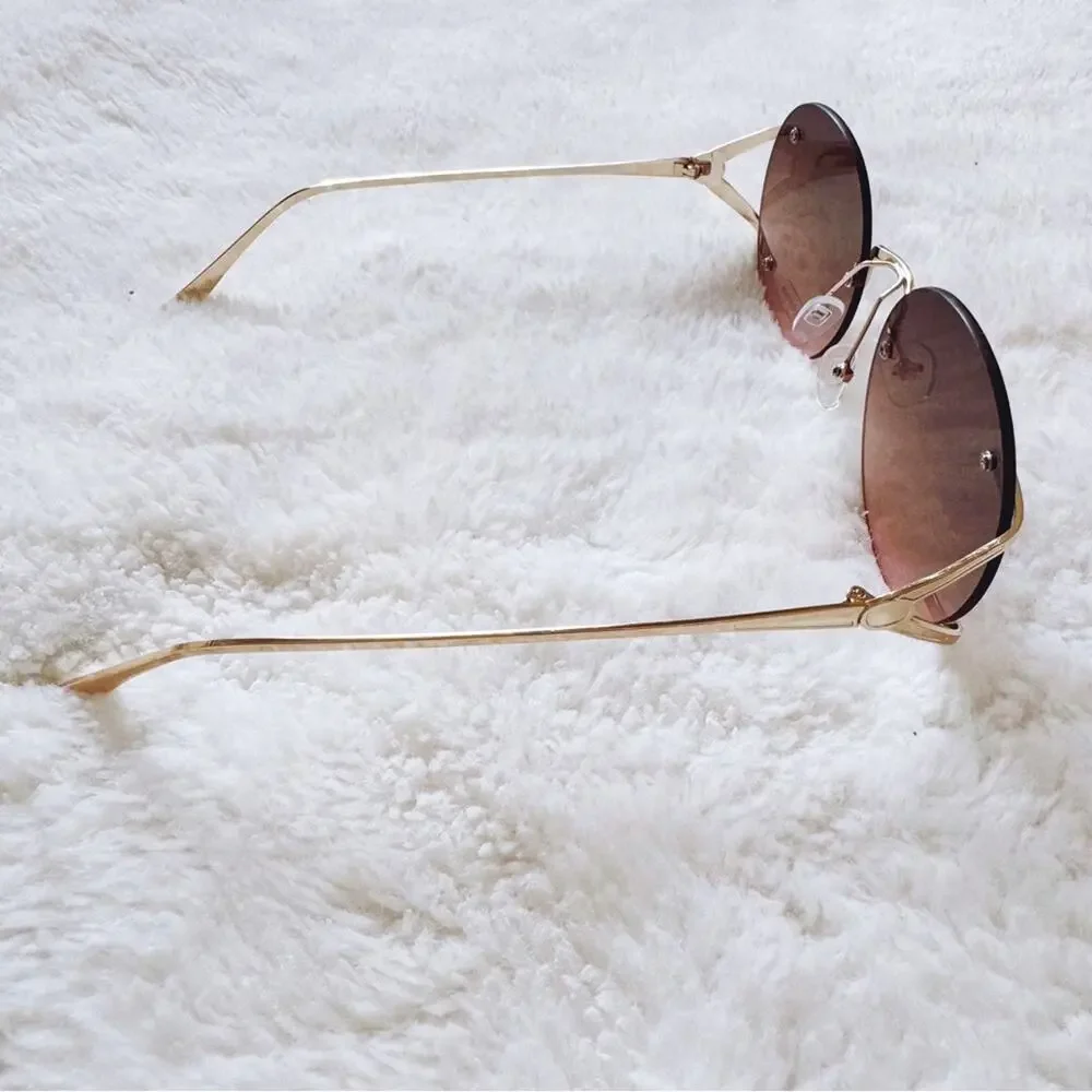 Ruth Clear Brown & Pink Round Metal Sunglasses